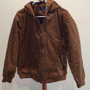 Smith’s men work jacket canvas material hooded zipper closure canvas material